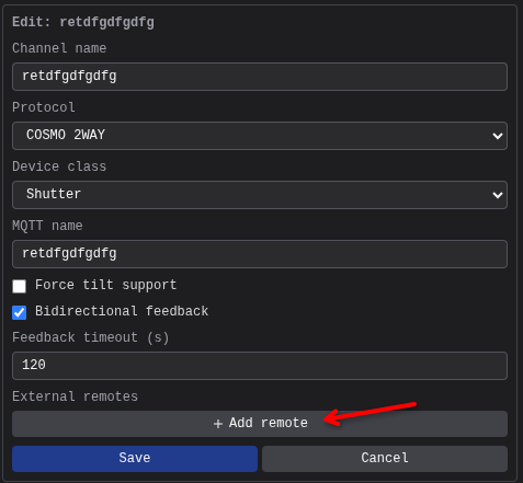 Screenshot of the add external remote button