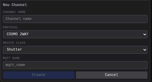 Screenshot of the new channel form